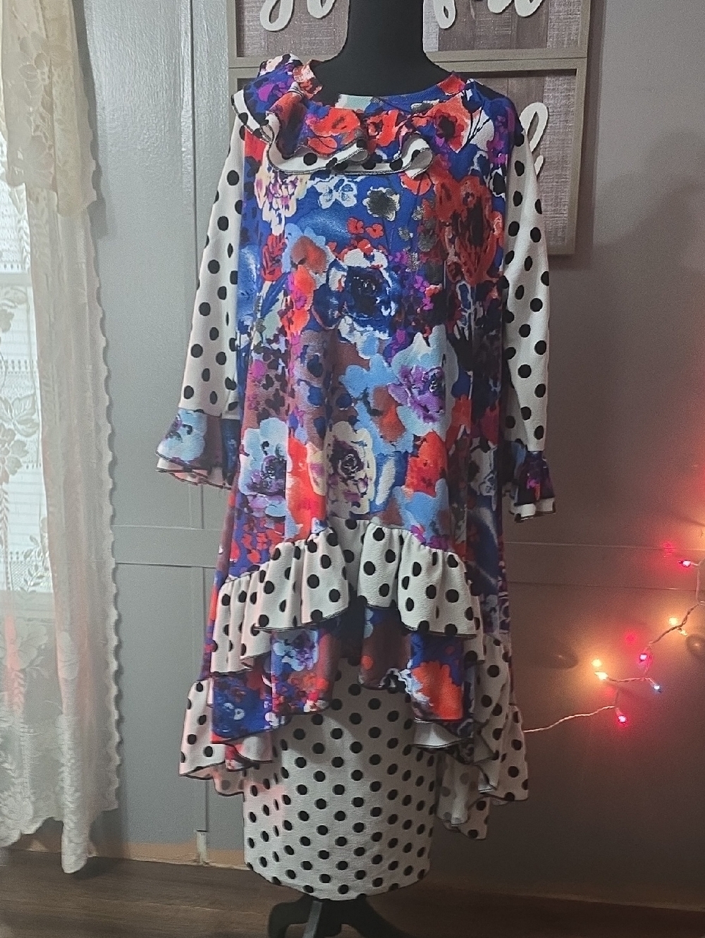 Polka Dot & Floral Layered High-Low Outfit
